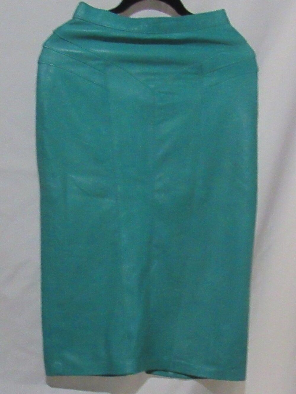 Vintage Margaret Godfrey Bagatelle Teal Cuir Leather Pencil Skirt, Size 4 ZA317
